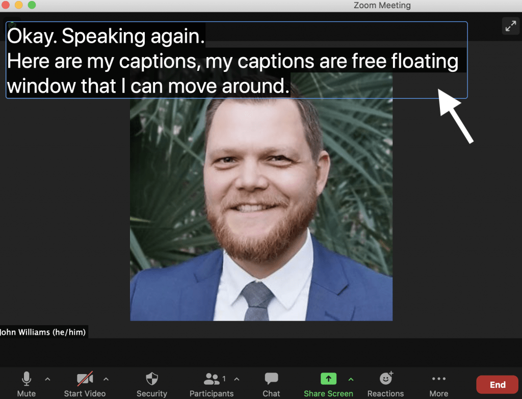 Floating caption box is moveable.