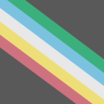 Disability pride flag, black background with horizontal stripes of red, yellow, white, light blue and green. 